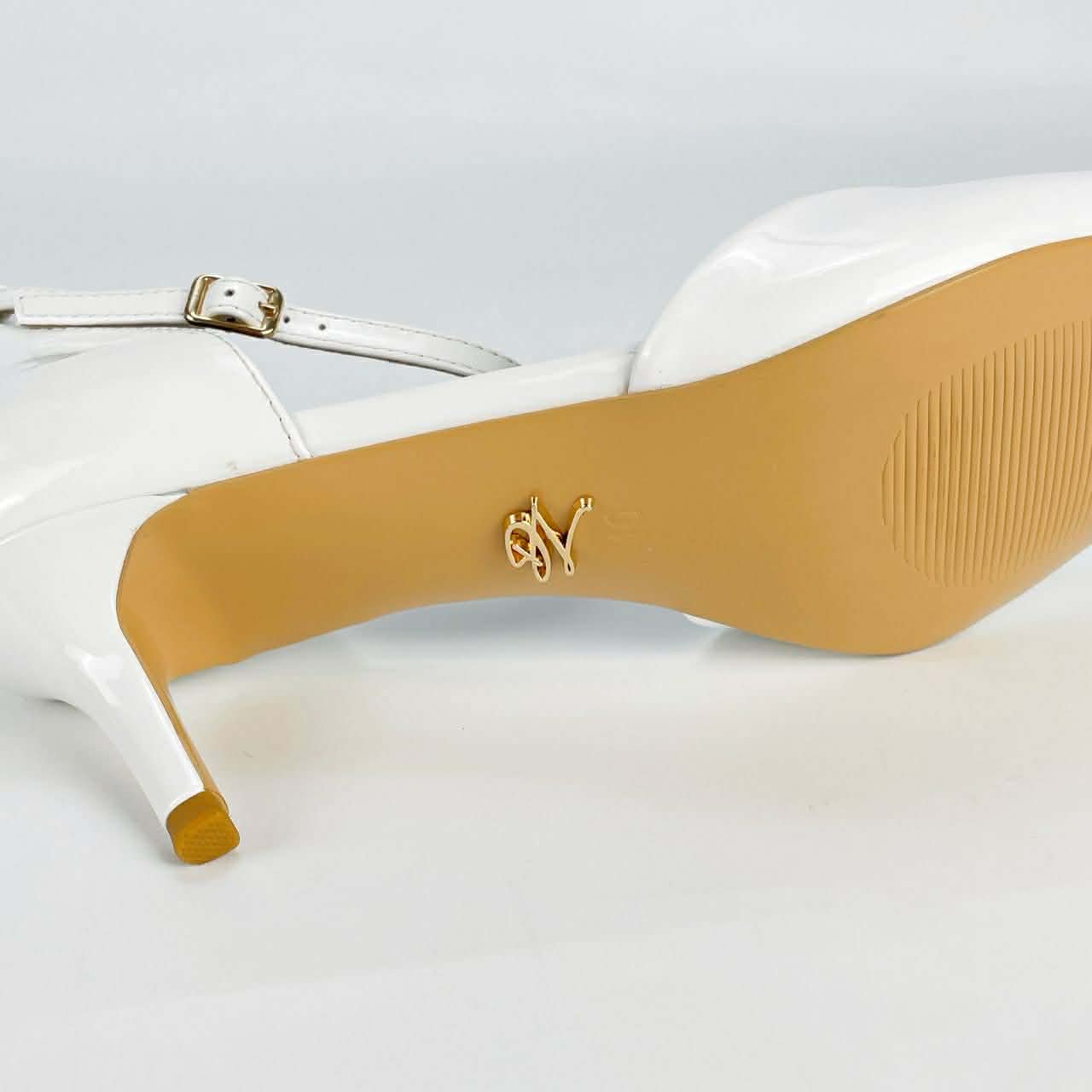 White Tomika Patent Leather Kitten Heel
