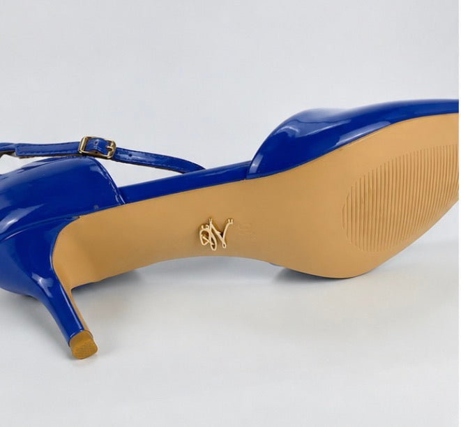 Royal Blue Tomika Patent Leather Kitten Heel