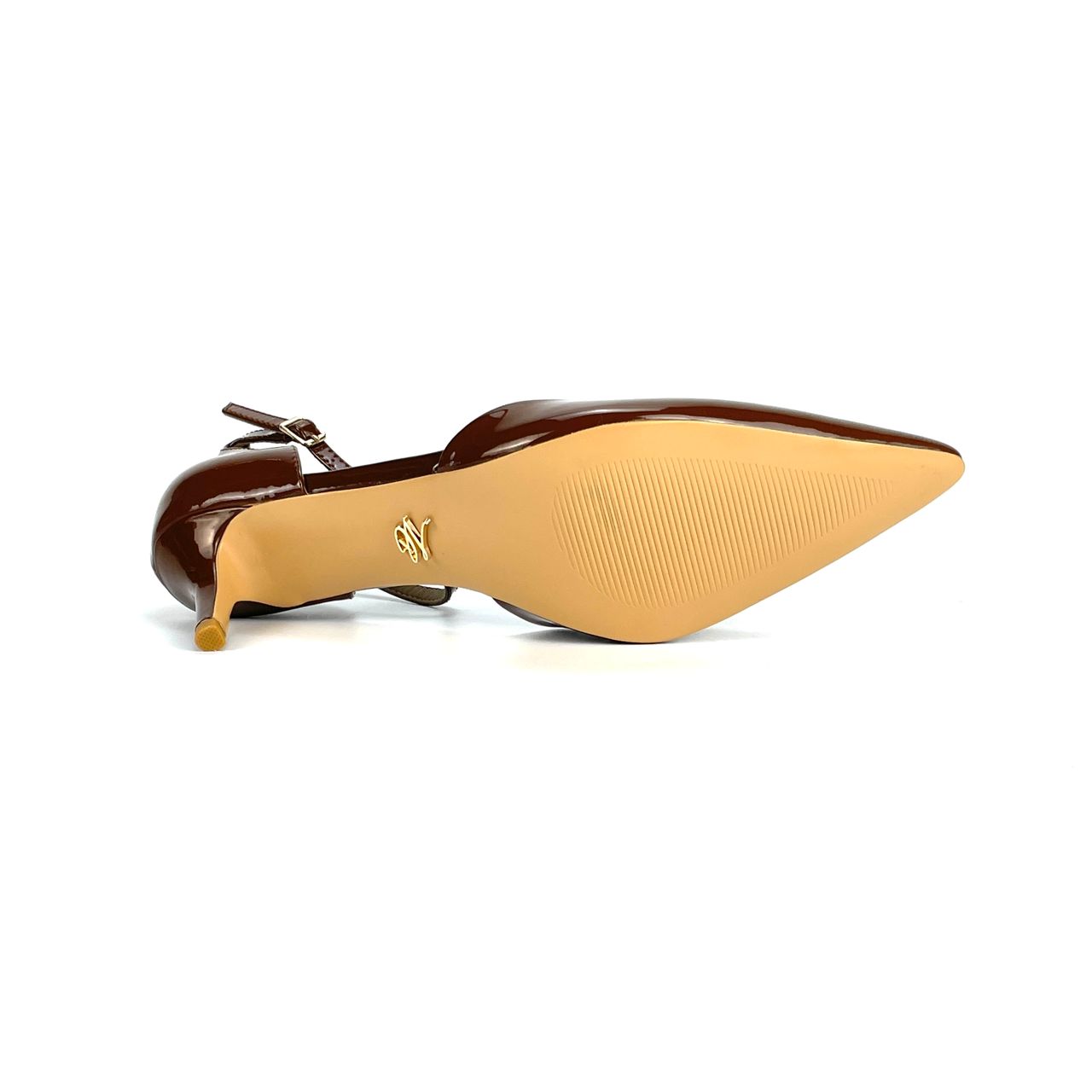 Chestnut Tomika Patent Leather Kitten Heel