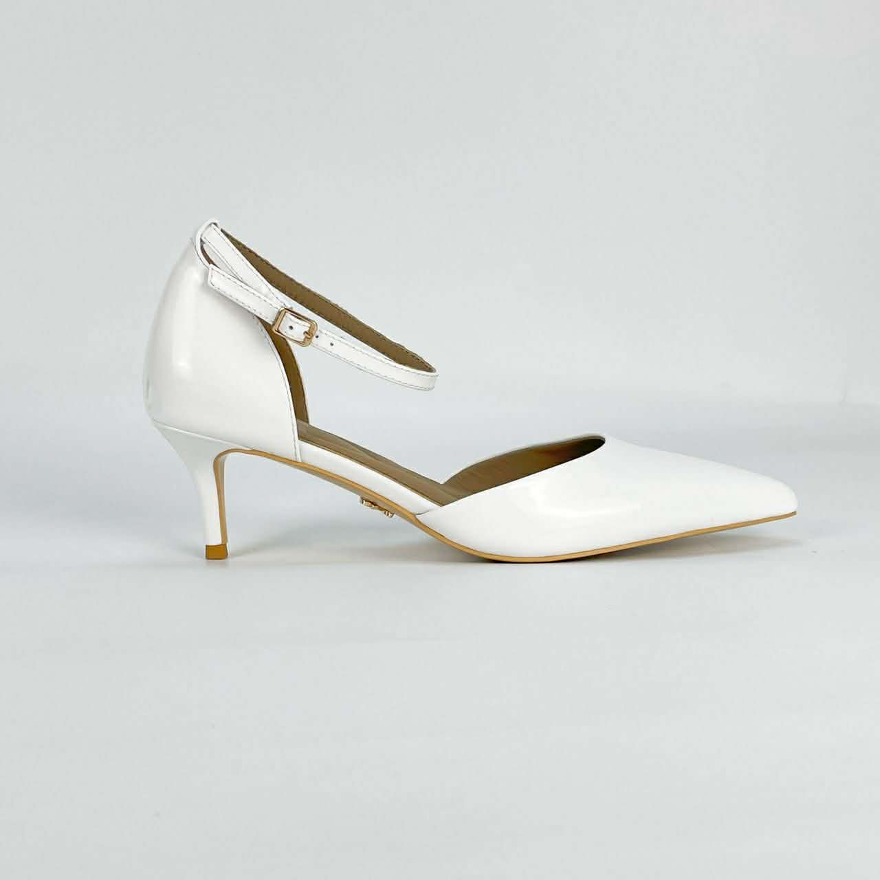 White Tomika Patent Leather Kitten Heel