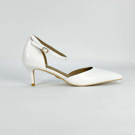 White Tomika Patent Leather Kitten Heel