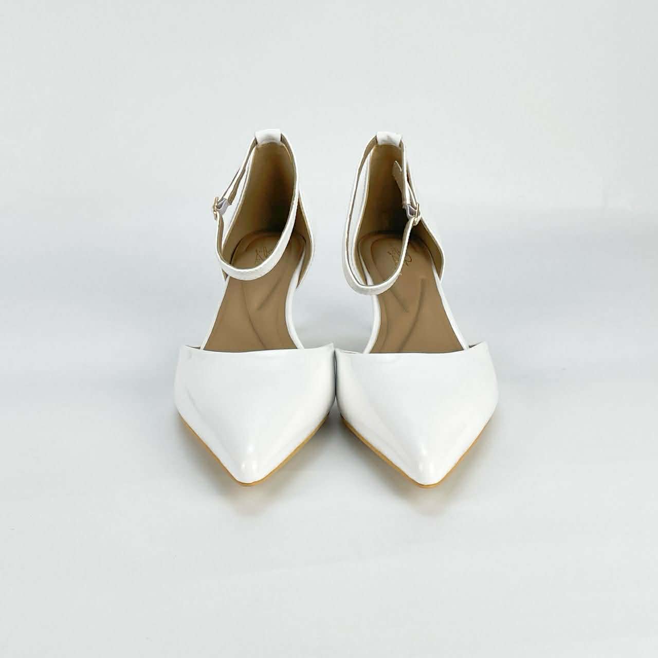 White Tomika Patent Leather Kitten Heel