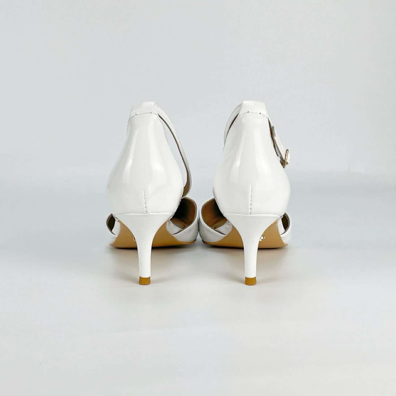 White Tomika Patent Leather Kitten Heel