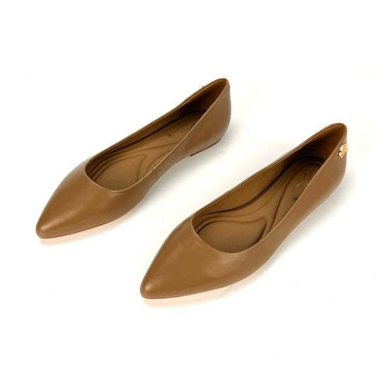 Caramel Gloria Matte Leather Ballet Flats